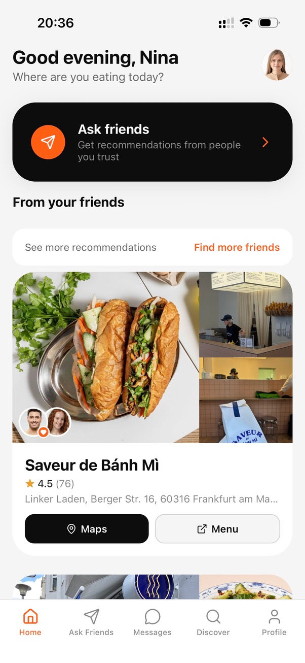 Home feed with friend recommendations